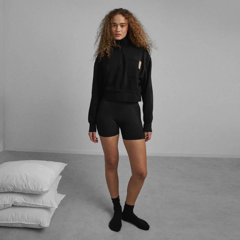 Lunya Black Ribbed Tencel Modal Bralette and High Waisted Shorts Lounge Set M